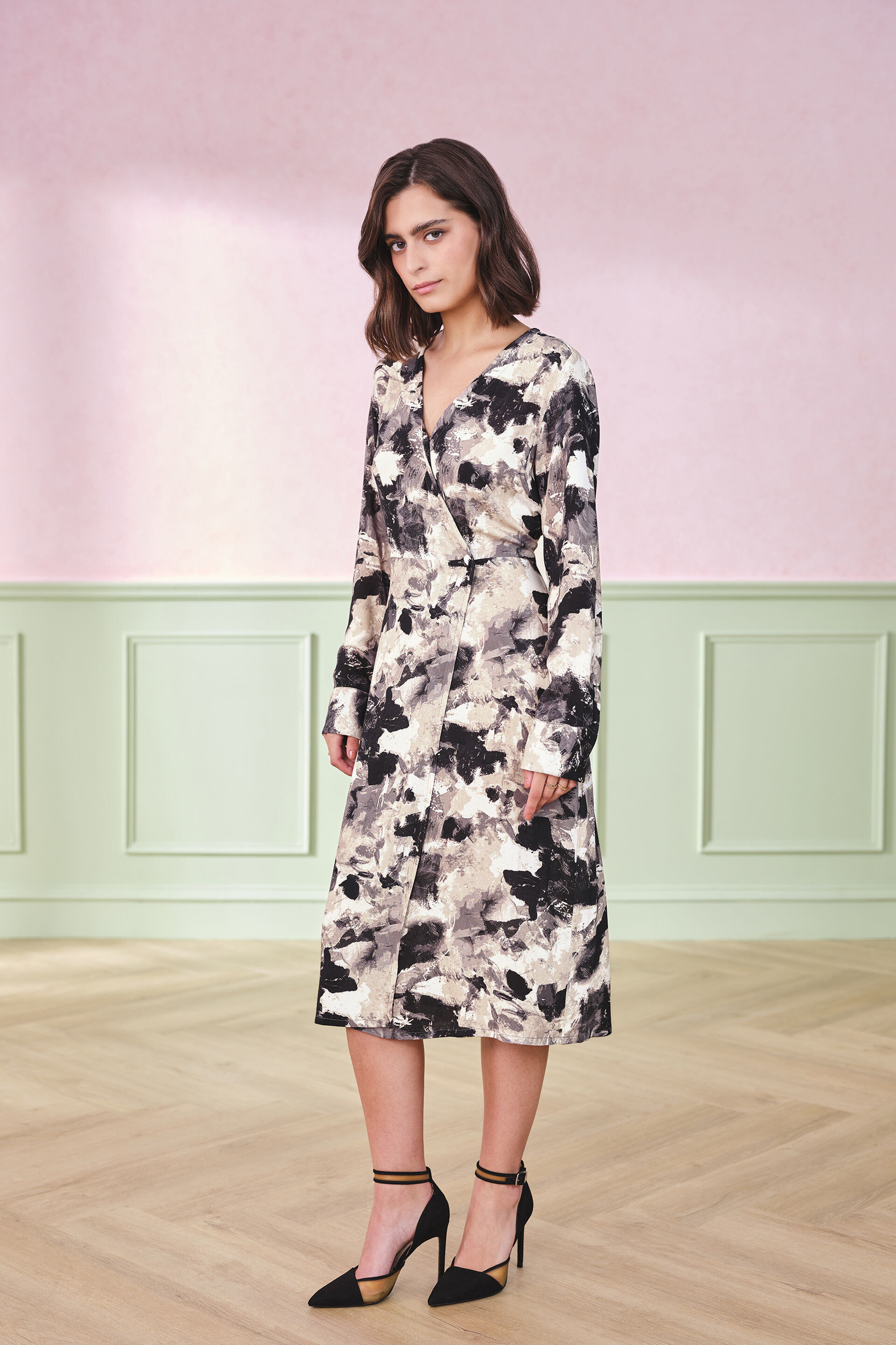 Dapple Dash Wrap Viscose Dress, Black, image 2